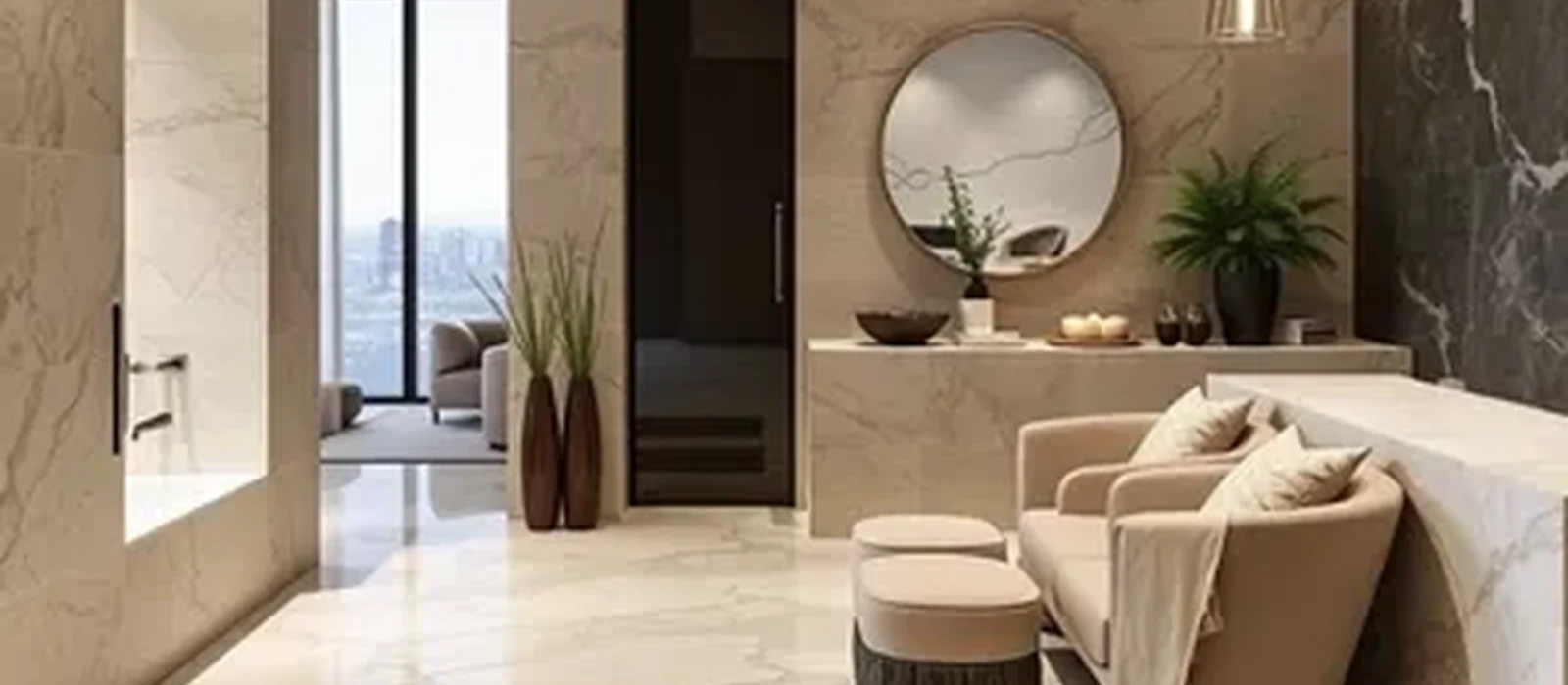 Natural stone used in a hospitality interior