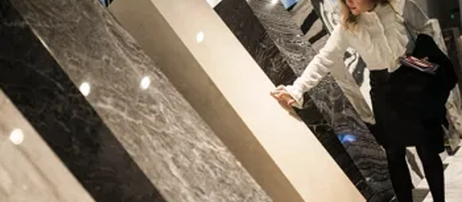 Natural stone selection in a showroom